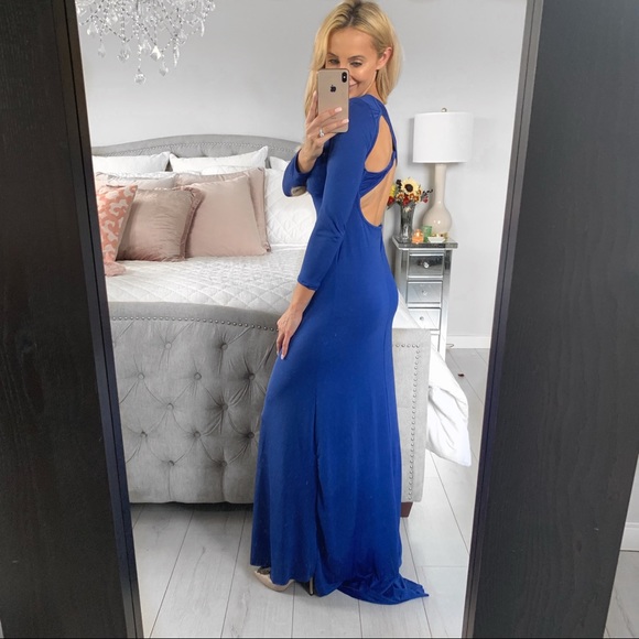 LAST 1!!! Blue Long Sleeve Open Back Formal Dress - Picture 8 of 8